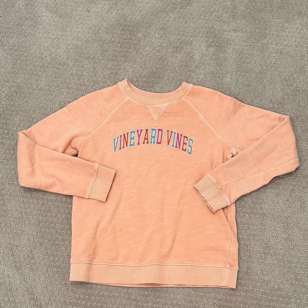Vineyard Vines Peach Sunrise Pullover Glitter Sweatshirt, size large/14, girls